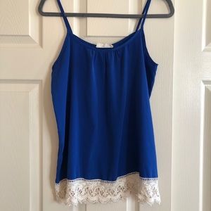 Royal blue tank-top with lace trim Size S